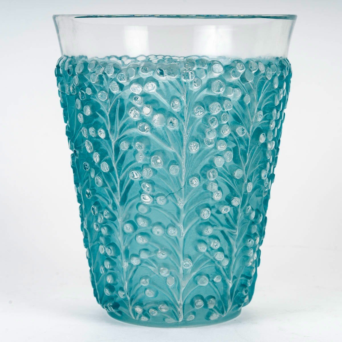 1937 René Lalique - Vase Saint Tropez Glass With Blue Patina-photo-2