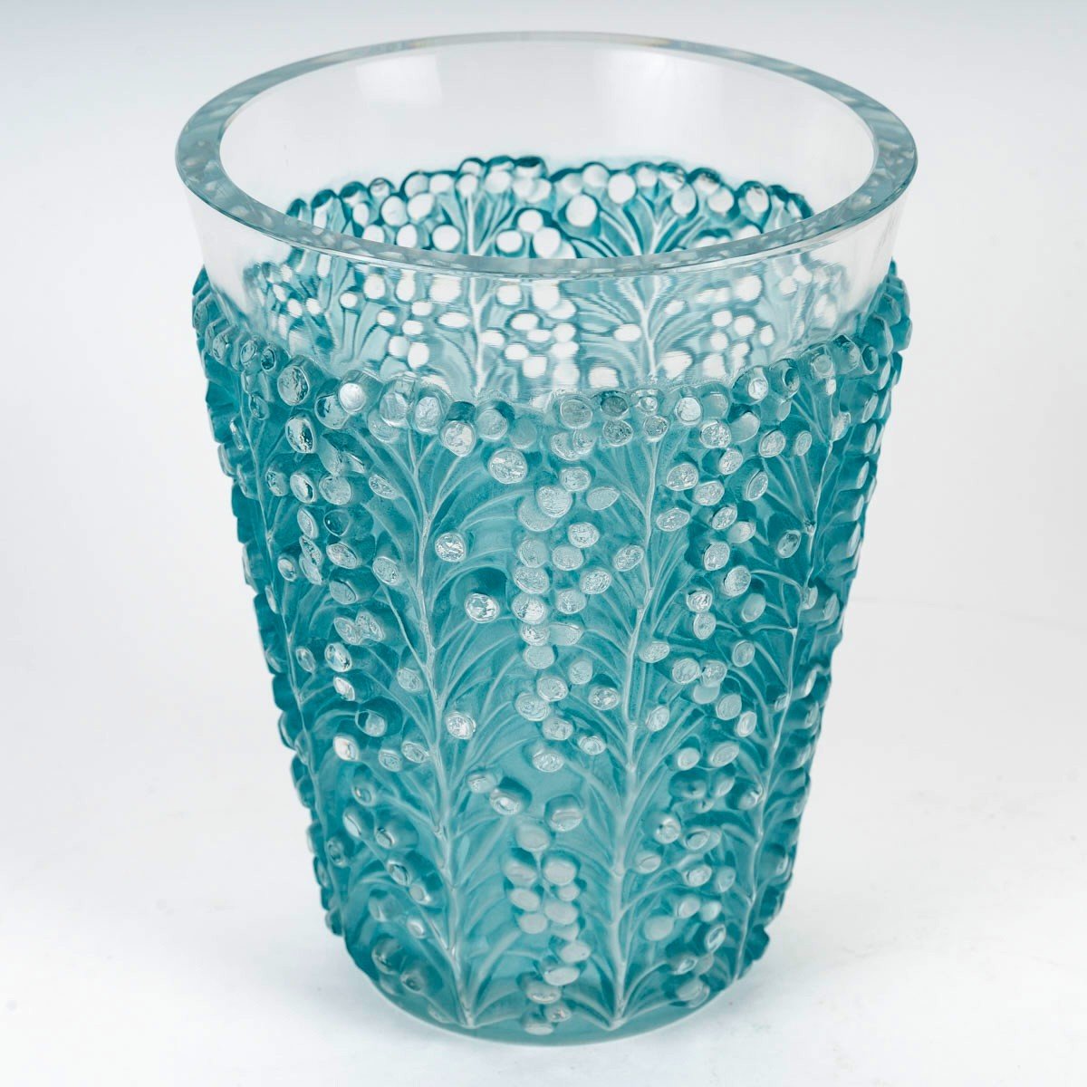 1937 René Lalique - Vase Saint Tropez Glass With Blue Patina-photo-4