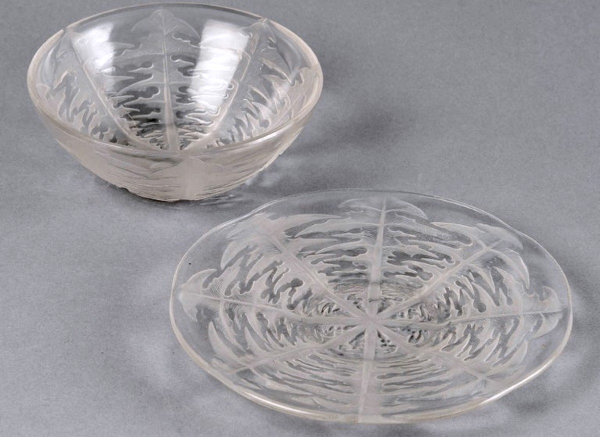 1921 René Lalique - 10 Plates 10 Bowls Pissenlit Dandelion Glass  -photo-3