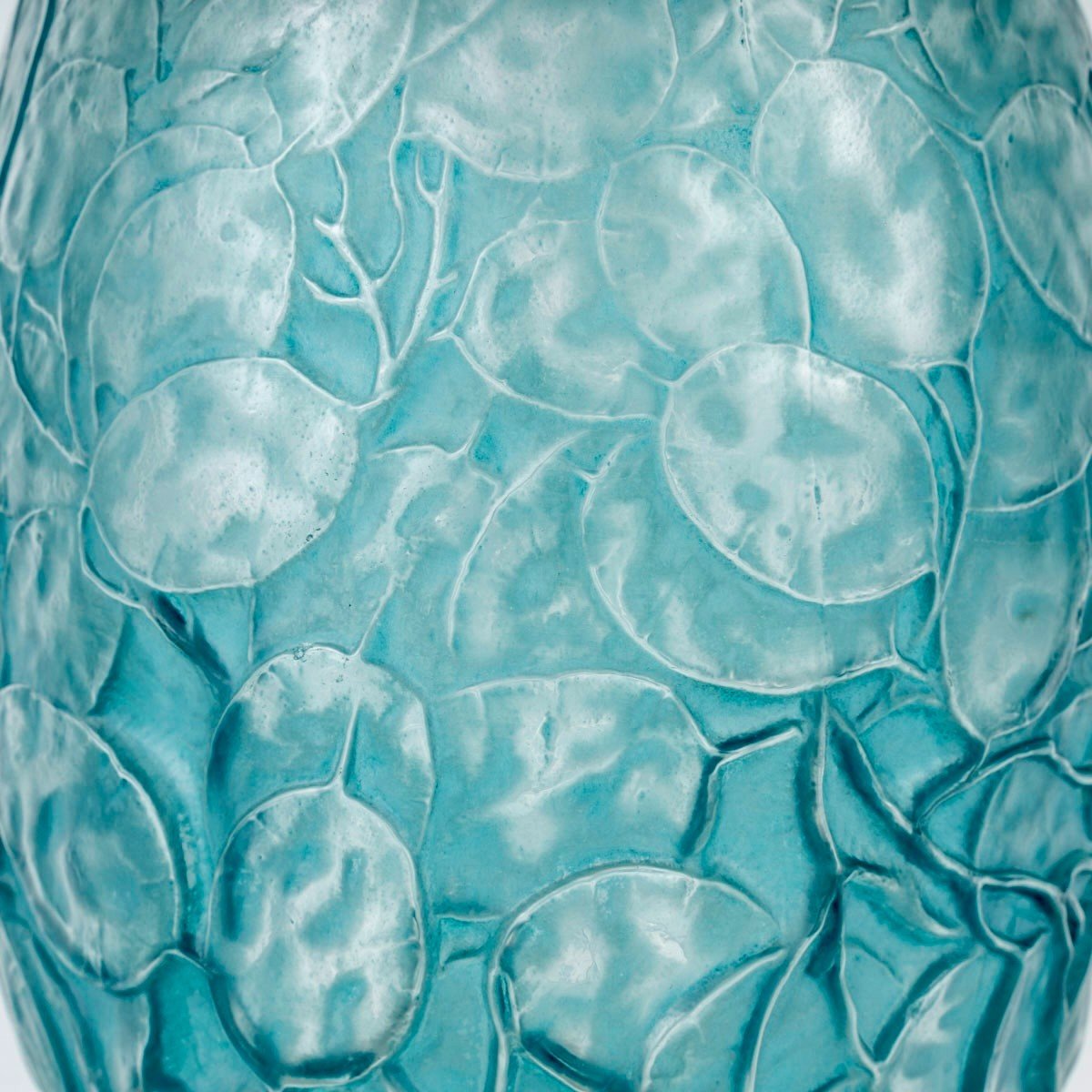 1914 René Lalique - Vase Monnaie Du Pape Glass With Turquoise Blue Patina-photo-3