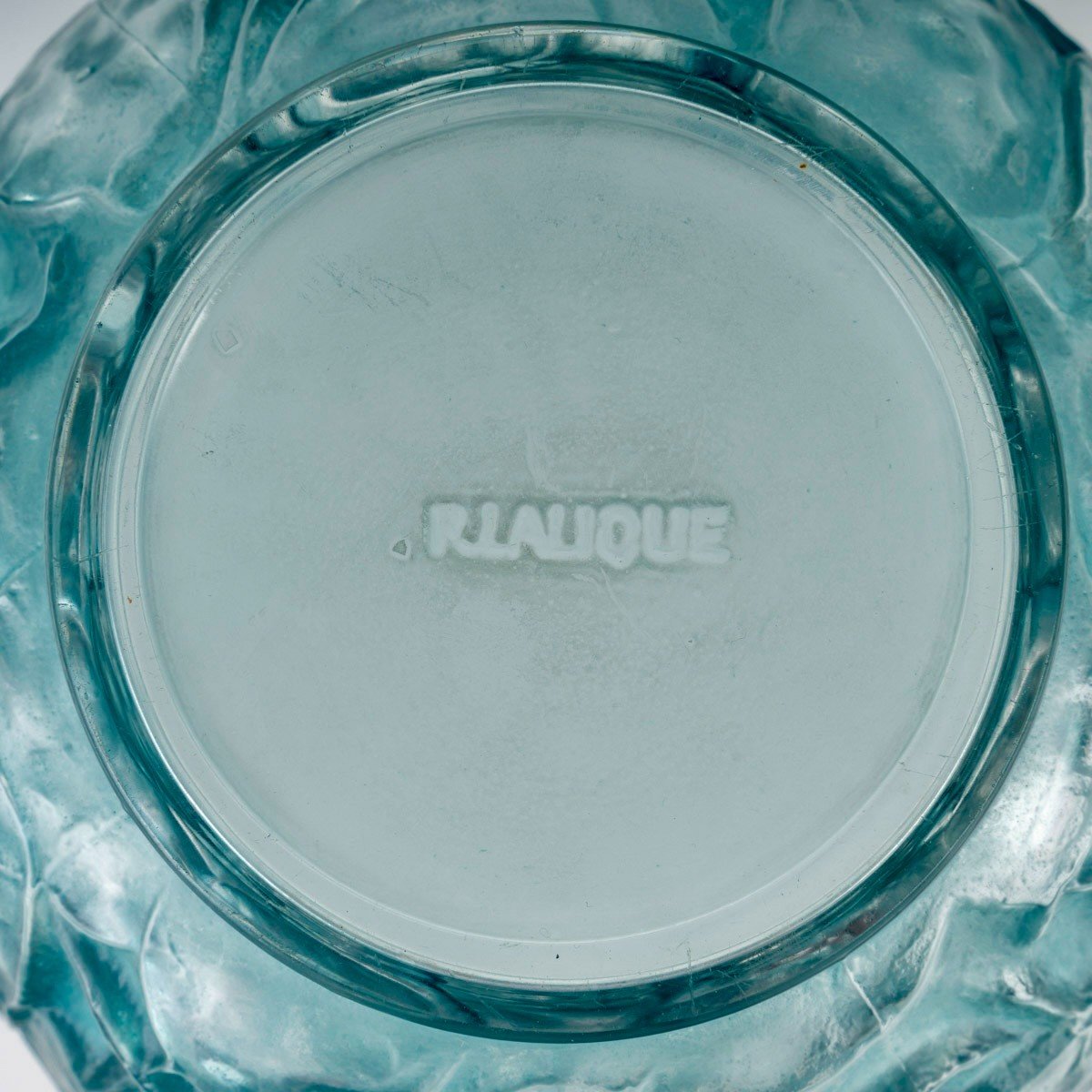 1914 René Lalique - Vase Monnaie Du Pape Glass With Turquoise Blue Patina-photo-1