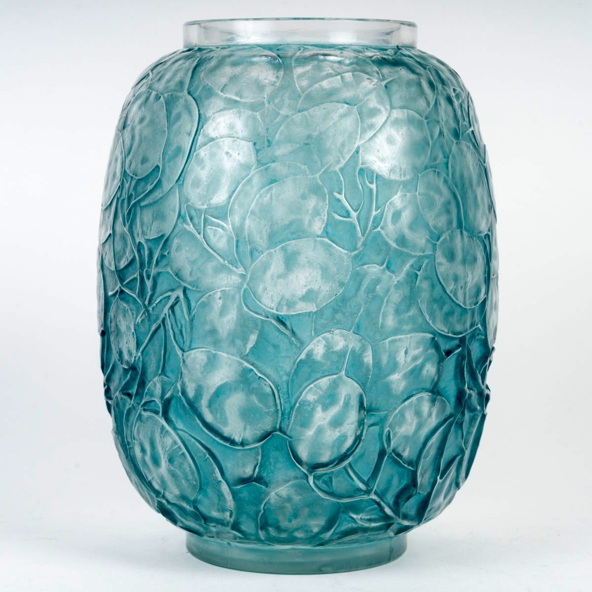 1914 René Lalique - Vase Monnaie Du Pape Glass With Turquoise Blue Patina