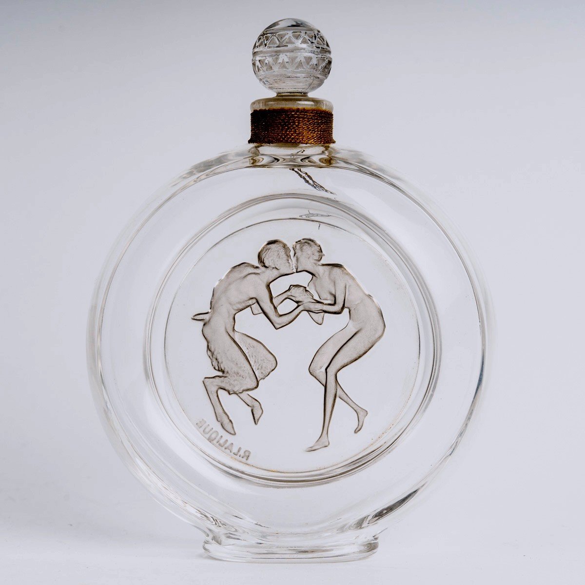 1928 René Lalique - Perfume Bottle Le Baiser Du Faune Glass With Grey Patina For Molinard