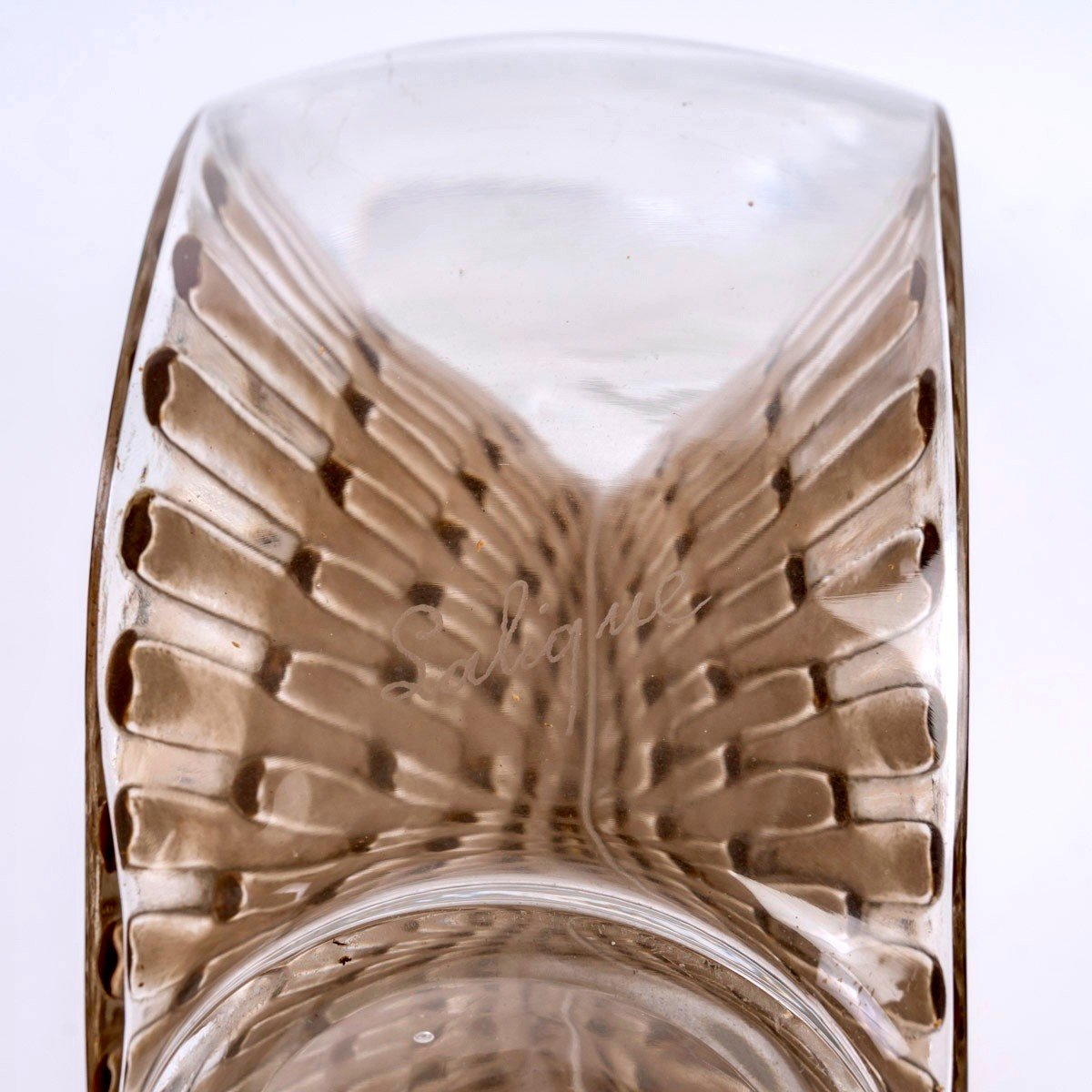 1913 René Lalique - Decanter Reine Marguerite Glass Sepia Patina & Brown Enamel-photo-2