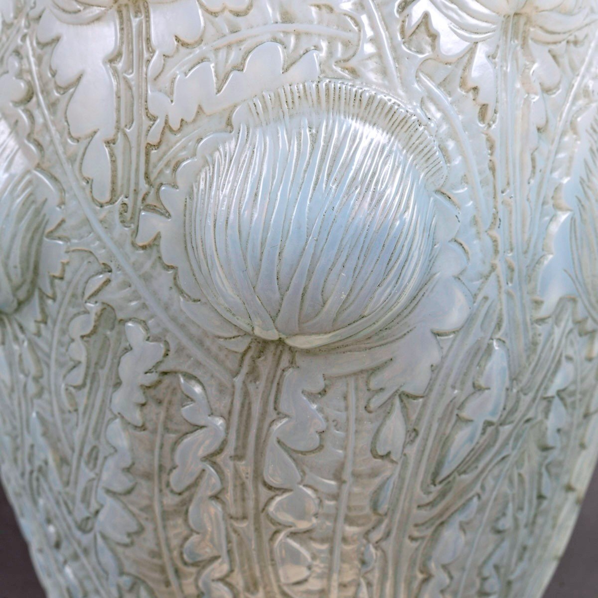 1926 René Lalique - Vase Domrémy Verre Opalescent Patiné Bleu Gris-photo-1