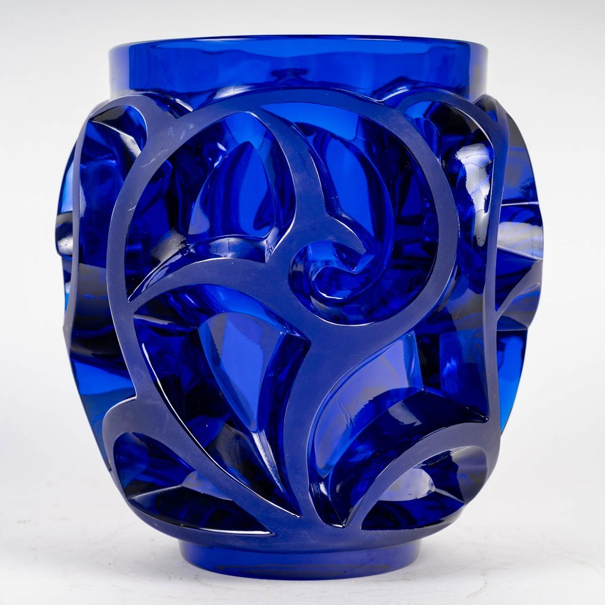 Lalique France - Vase Art Deco Tourbillons Blue Crystal -photo-2