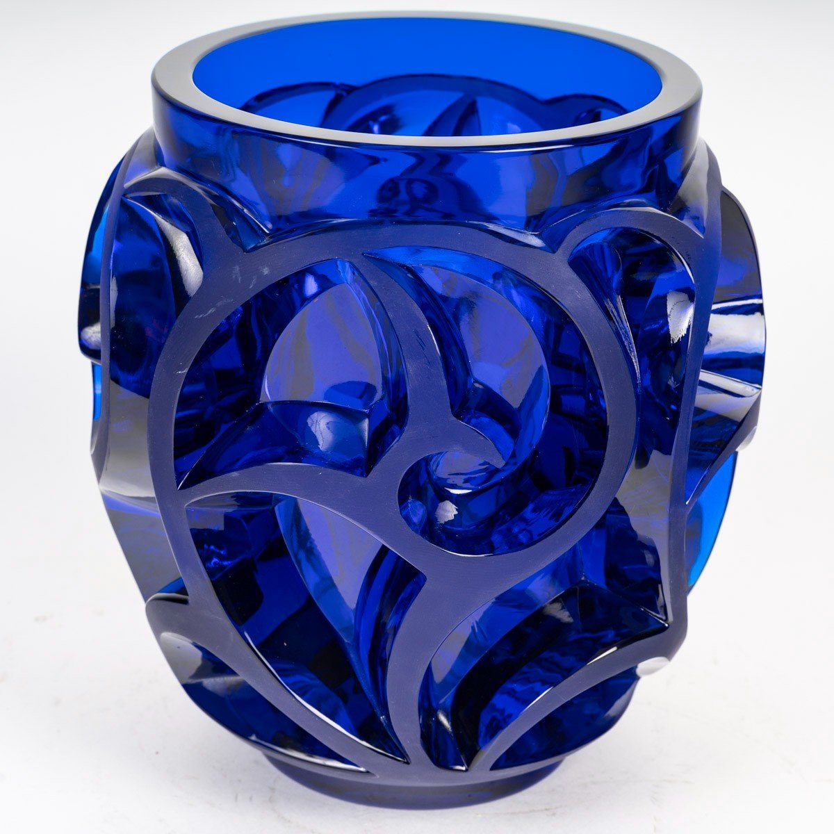 Lalique France - Vase Art Deco Tourbillons Blue Crystal -photo-3