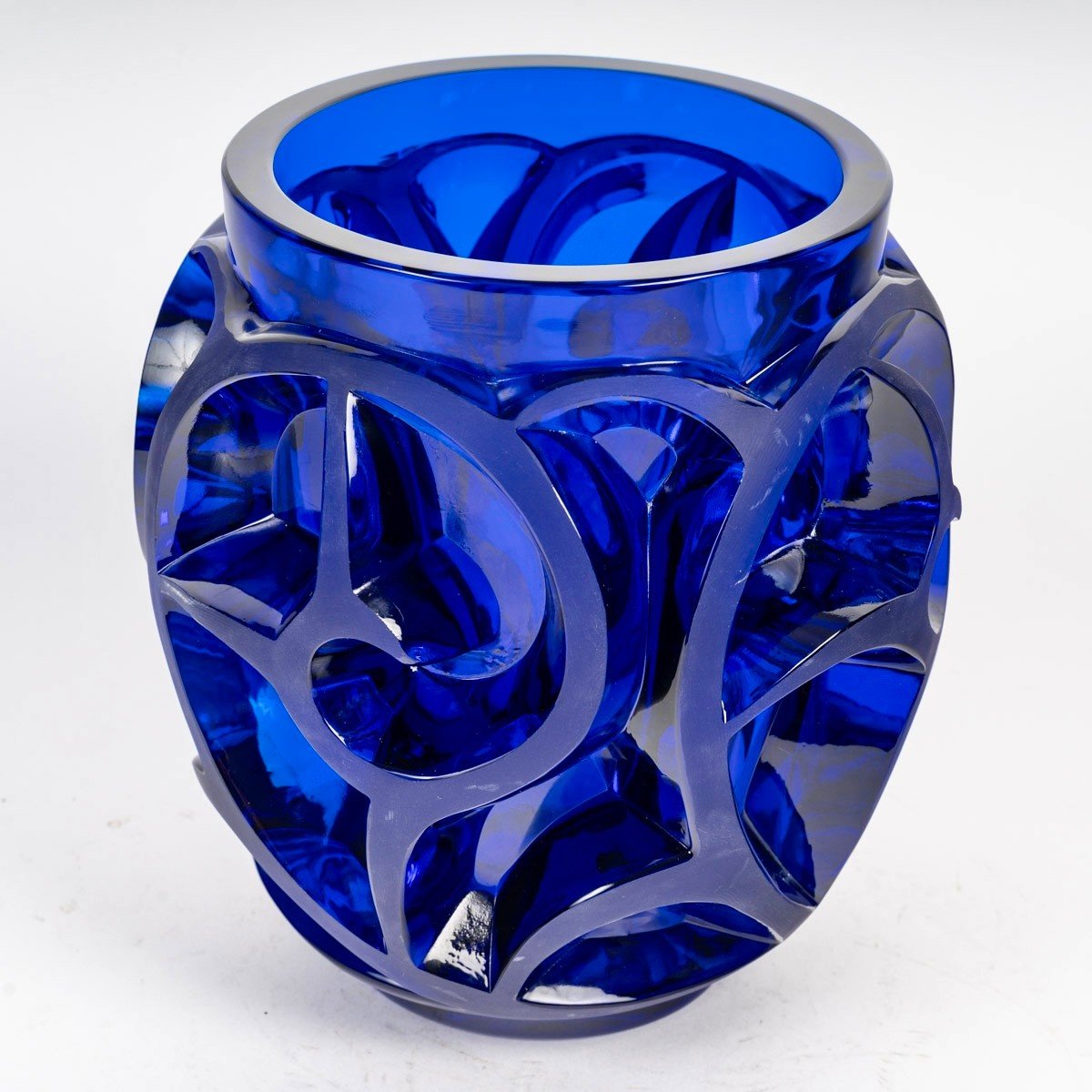 Lalique France - Vase Art Deco Tourbillons Blue Crystal -photo-4