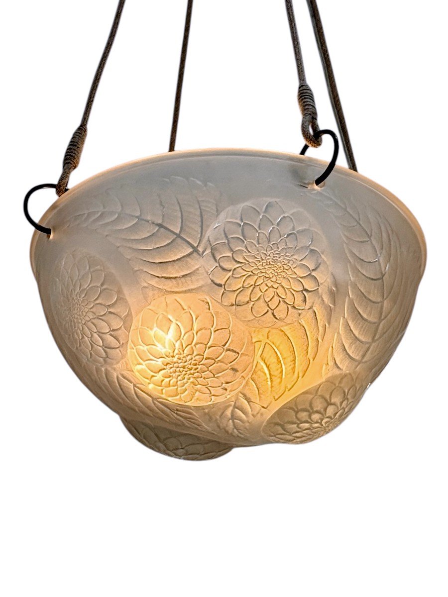 1921 René Lalique - Suspension Dahlias Verre Blanc-photo-2