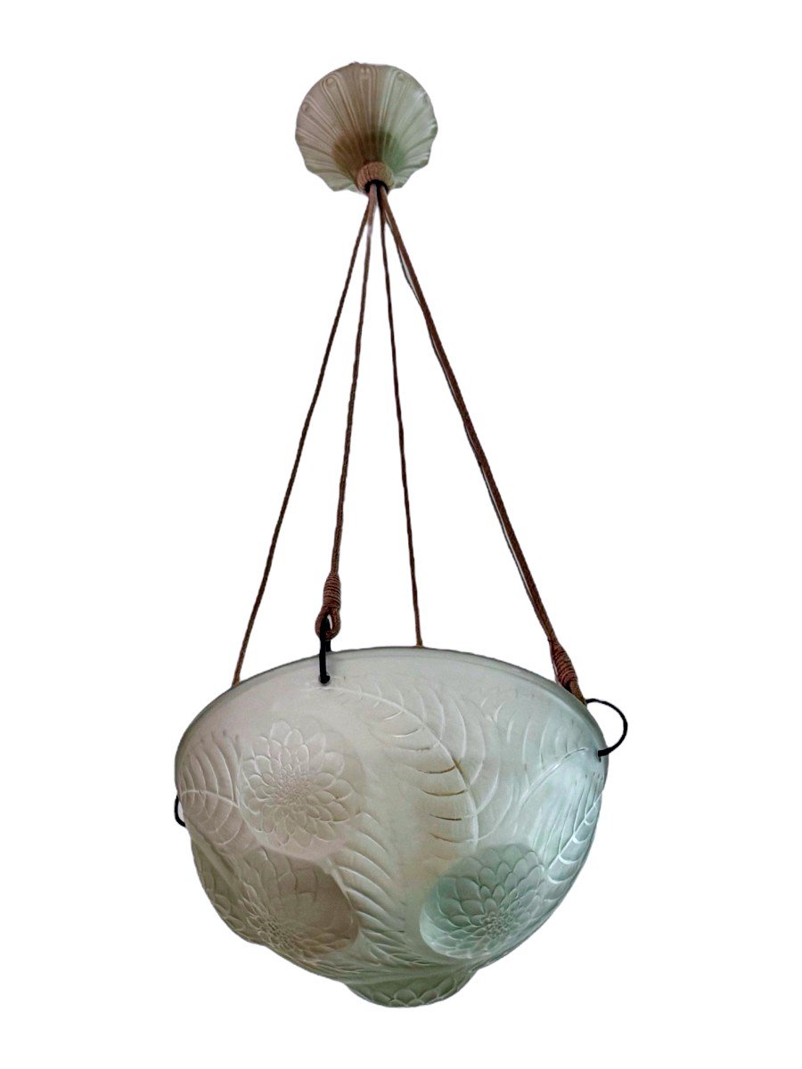 1921 René Lalique - Dahlias Suspension White Glass-photo-3