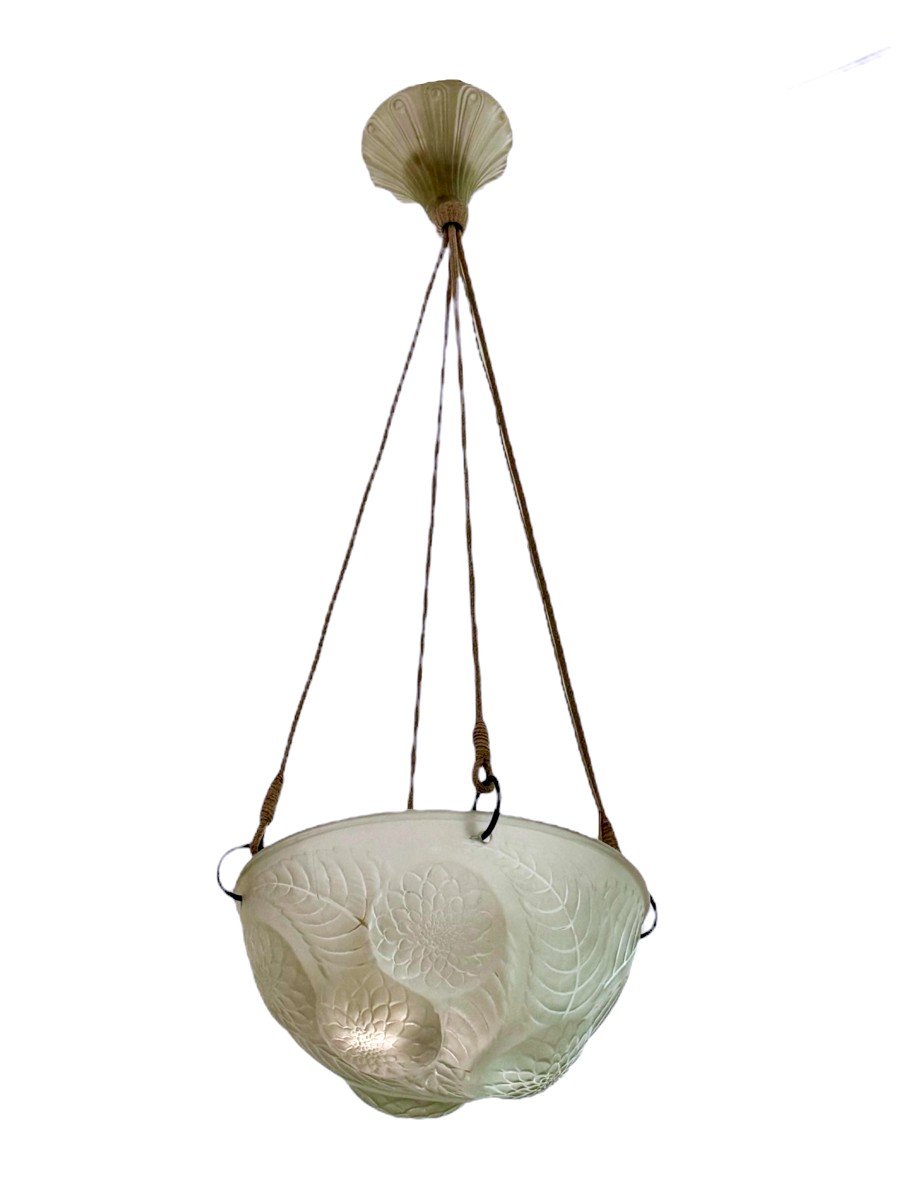 1921 René Lalique - Suspension Dahlias Verre Blanc-photo-4