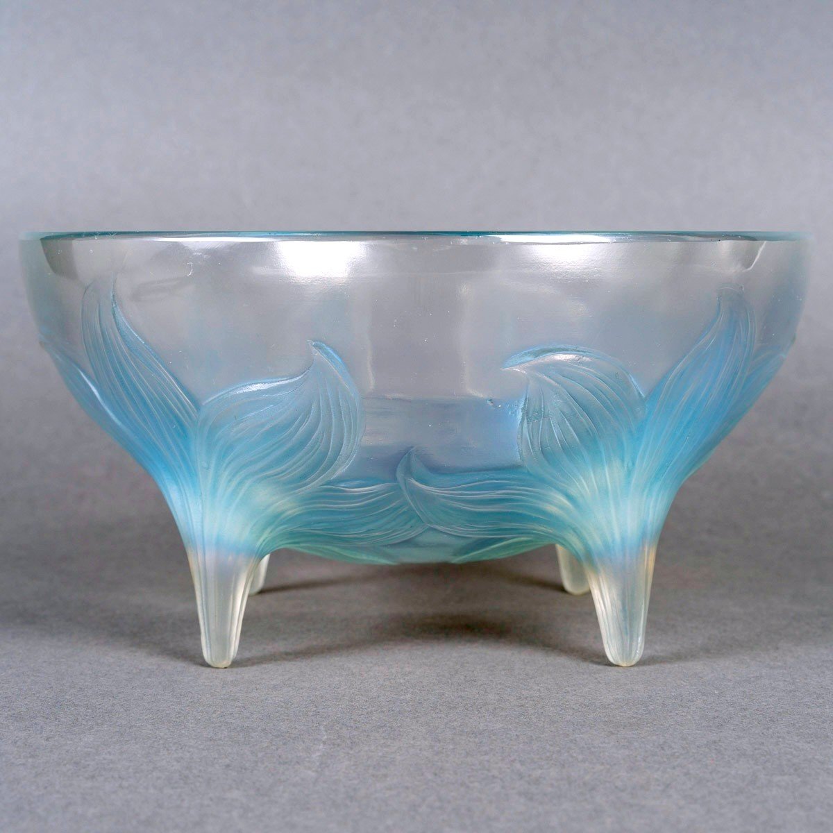 1924 René Lalique - Bowl Lys Lily Opalescent Glass With Blue Patina-photo-2