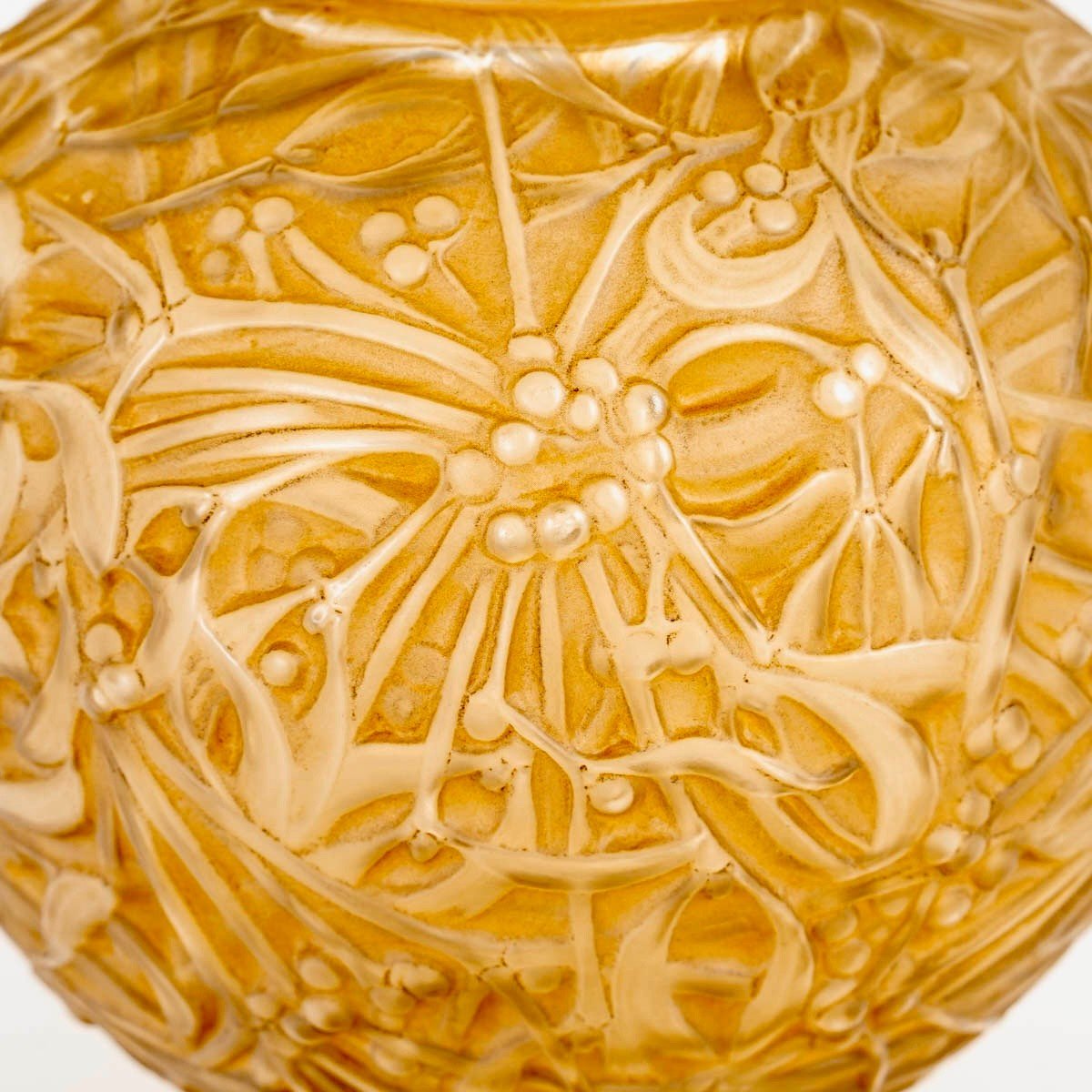 1920 René Lalique - Vase Gui Verre Blanc Patiné Sépia-photo-1