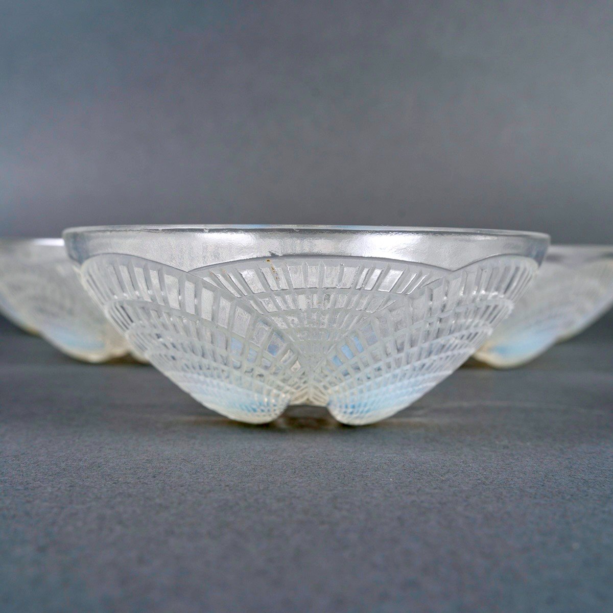 1924 René Lalique - 6 Bowls Coquilles Shells Opalescent Glass-photo-3