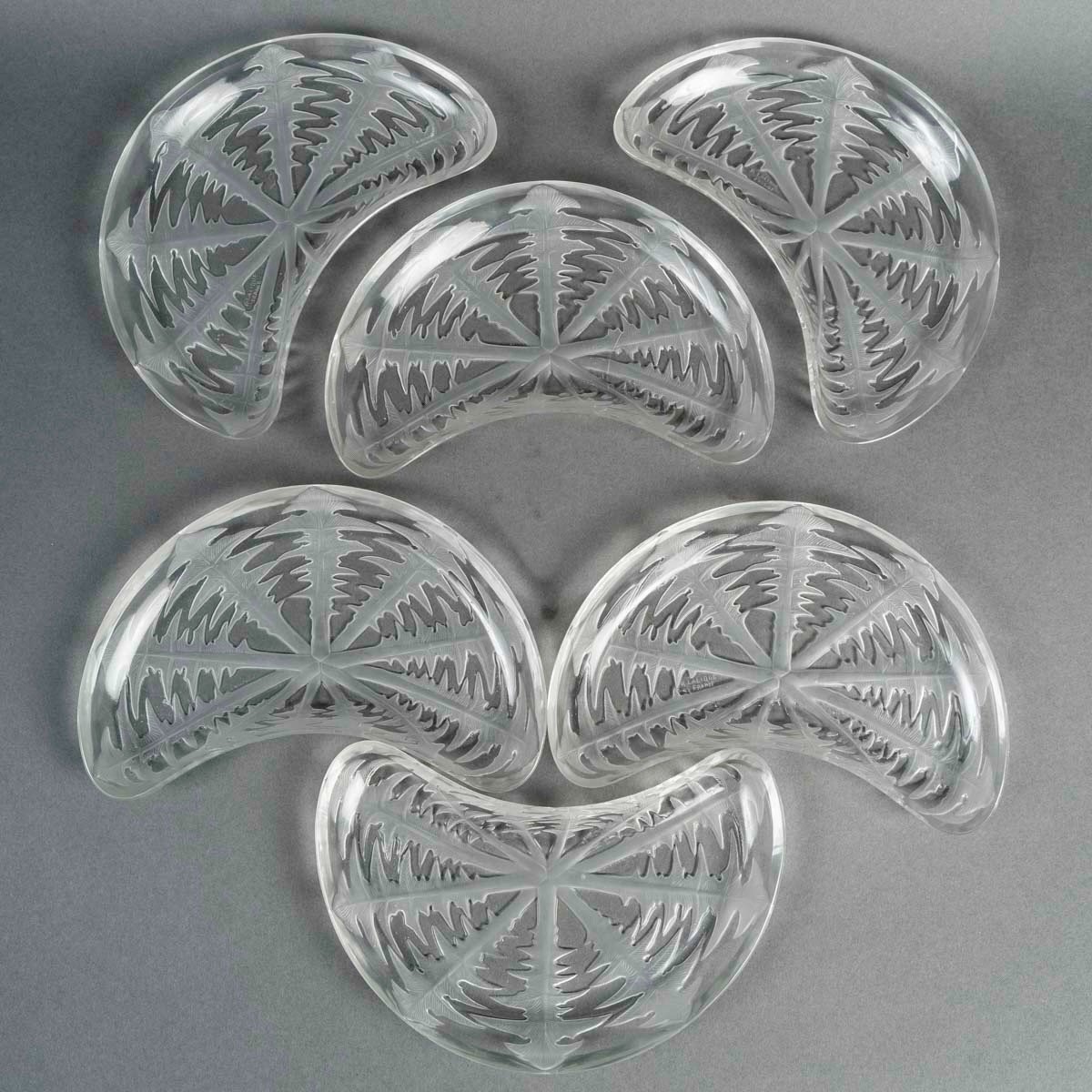 1924 René Lalique - 6 Assiettes à Salade Pissenlit Verre Blanc -photo-1