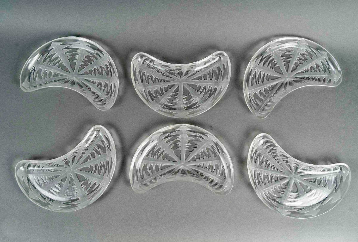 1924 René Lalique - 6 Assiettes à Salade Pissenlit Verre Blanc -photo-2