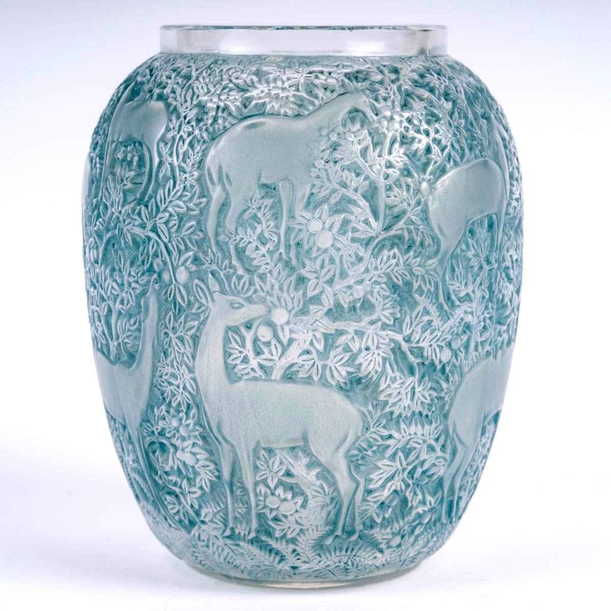 1932 Rene Lalique - Vase Biches Glass With Blue Patina-photo-2