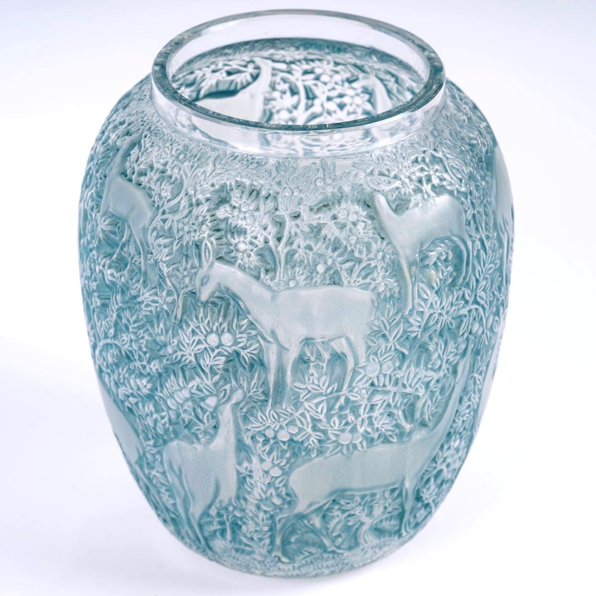 1932 Rene Lalique - Vase Biches Glass With Blue Patina-photo-4