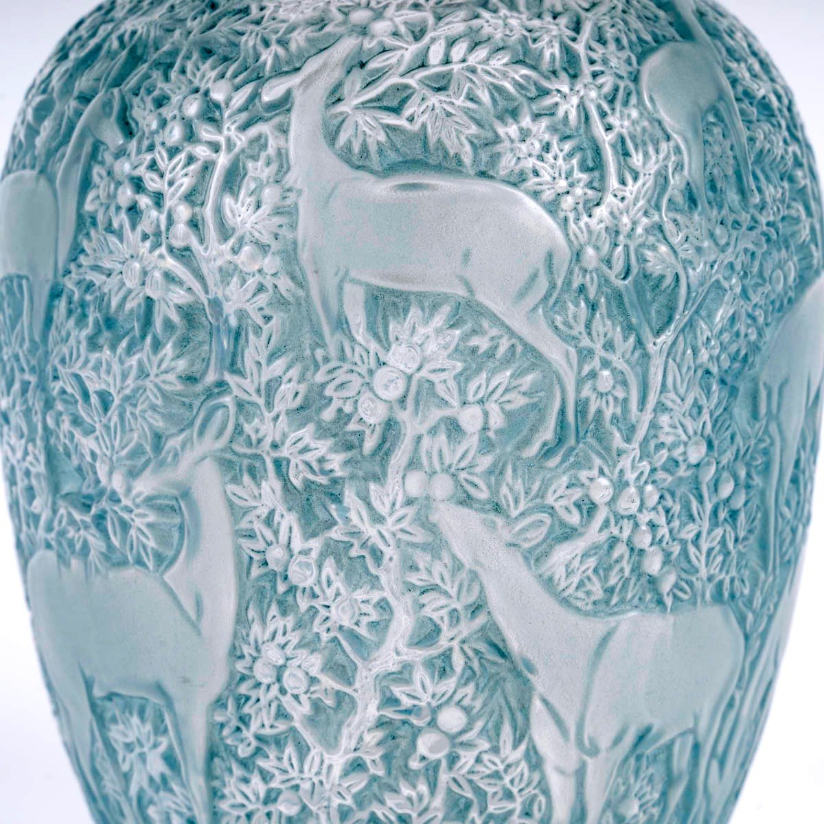 1932 Rene Lalique - Vase Biches Glass With Blue Patina-photo-1