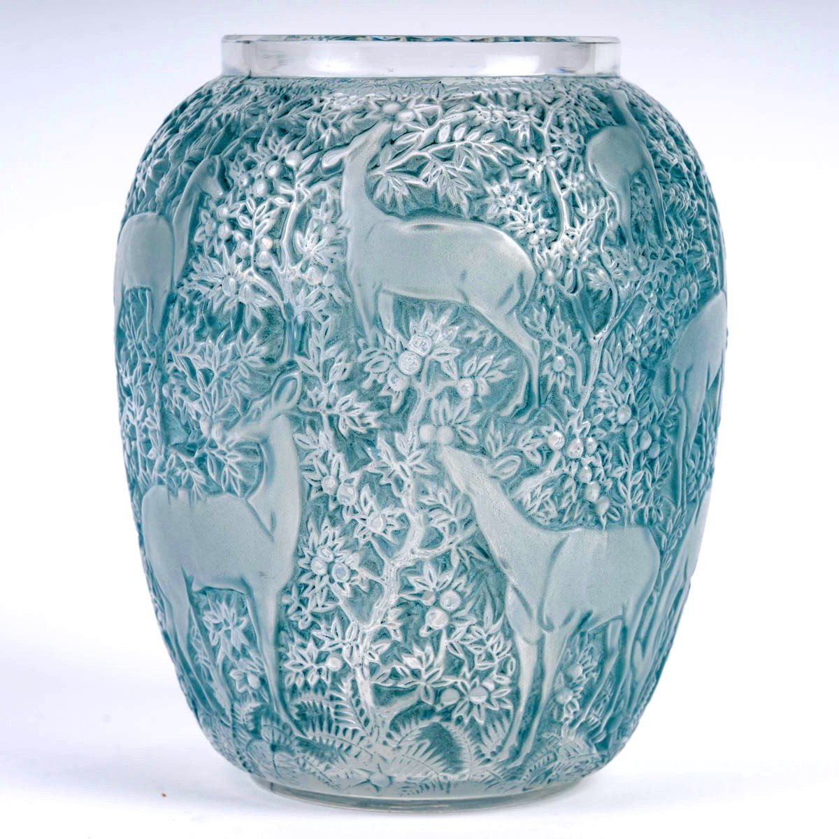 1932 Rene Lalique - Vase Biches Glass With Blue Patina