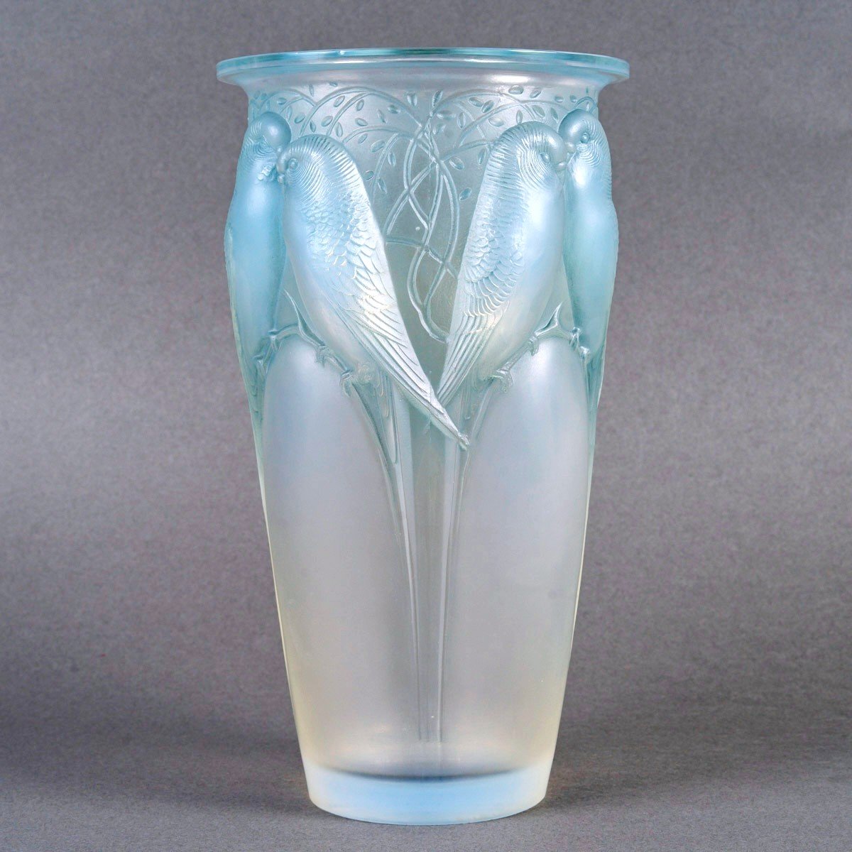 1924 René Lalique - Vase Ceylan Opalescent Glass With Blue Patina-photo-2