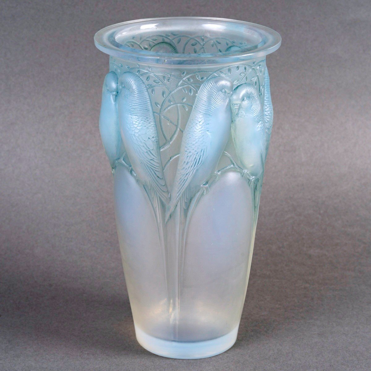 1924 René Lalique - Vase Ceylan Opalescent Glass With Blue Patina-photo-3