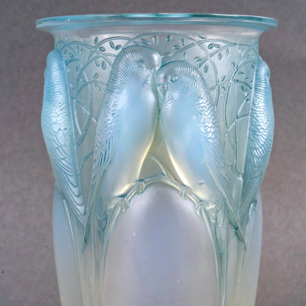 1924 René Lalique - Vase Ceylan Opalescent Glass With Blue Patina-photo-4