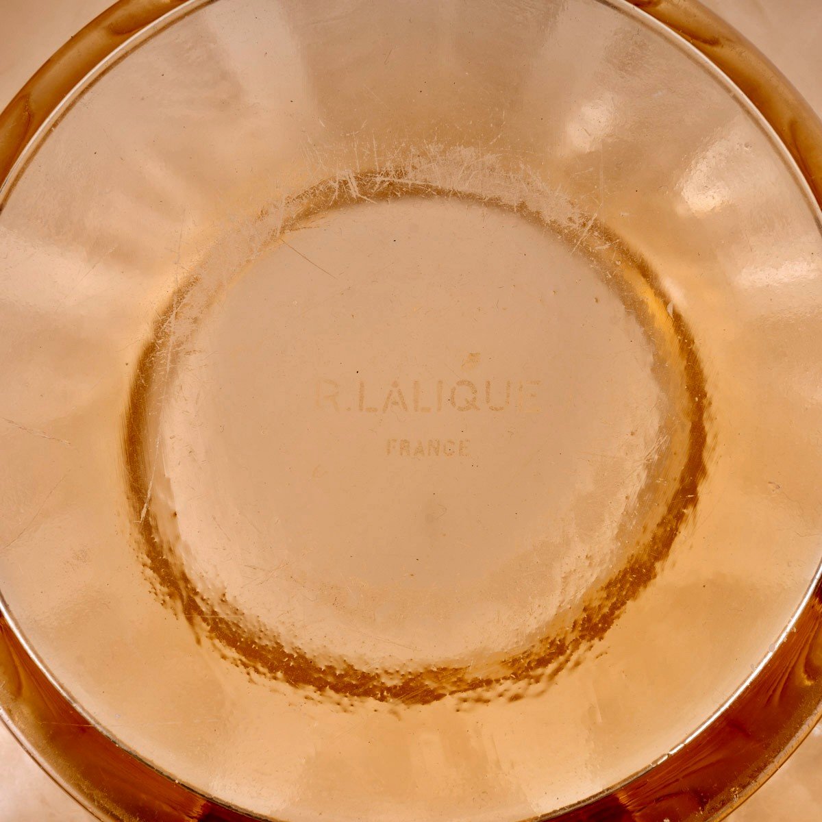 1932 René Lalique - Vase Biskra Verre Rose Orangé Patiné Blanc-photo-1