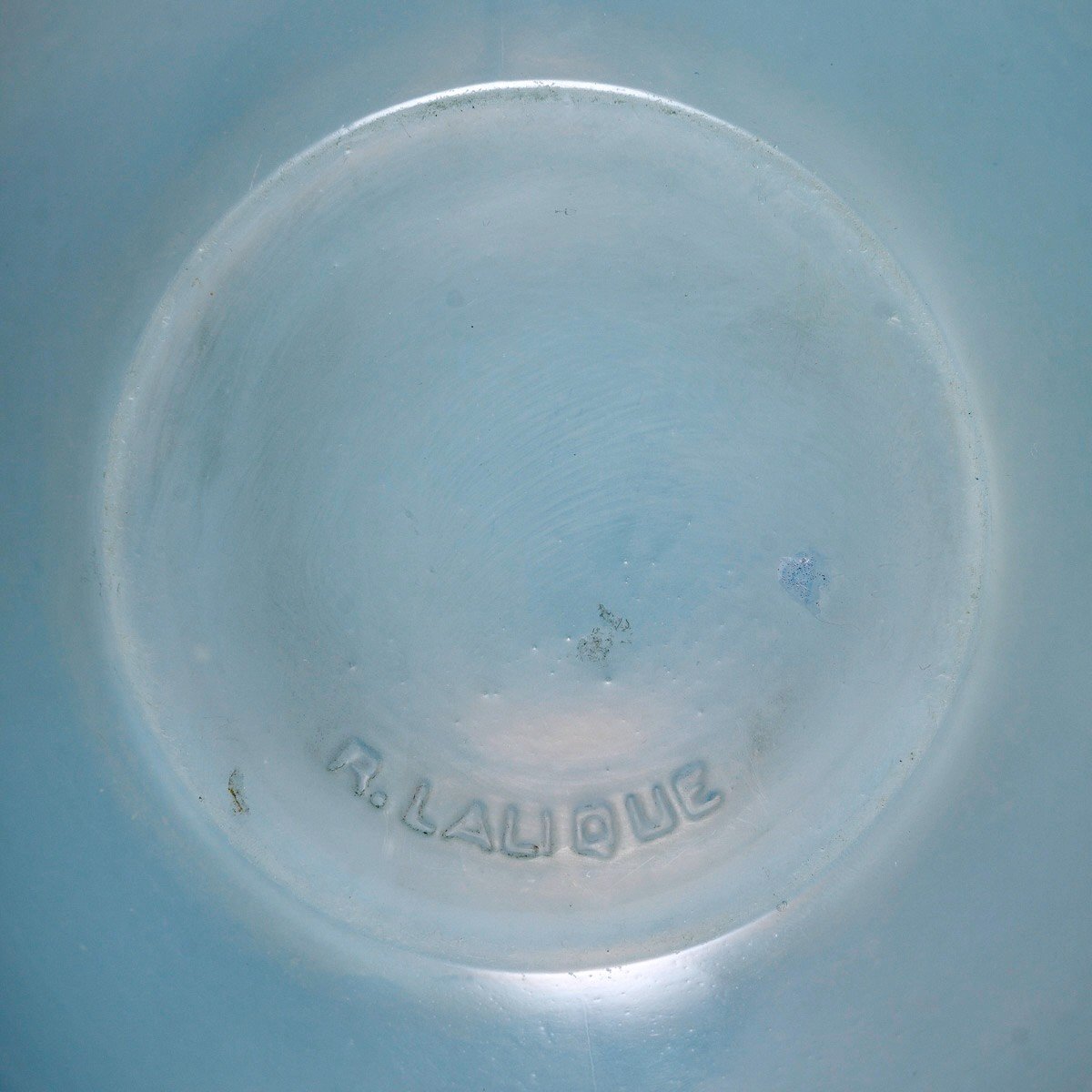 1926 René Lalique - Vase Ronsard Verre Opalescent Patiné Bleu-photo-3