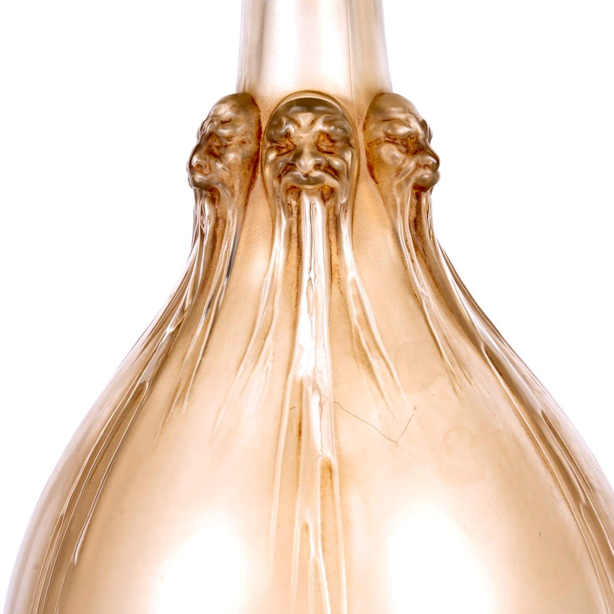 1914 René Lalique - Art Nouveau Decanter Six Tetes Glass With Sepia Patina-photo-2