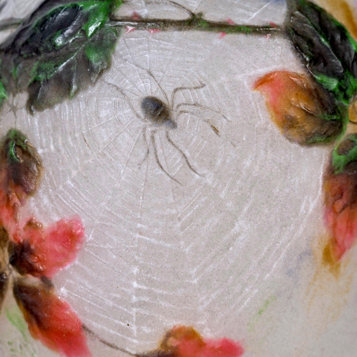 1920 Gabriel Argy Rousseau -  Vase Araignees Et Ronces Spiders Glass Pate De Verre-photo-3