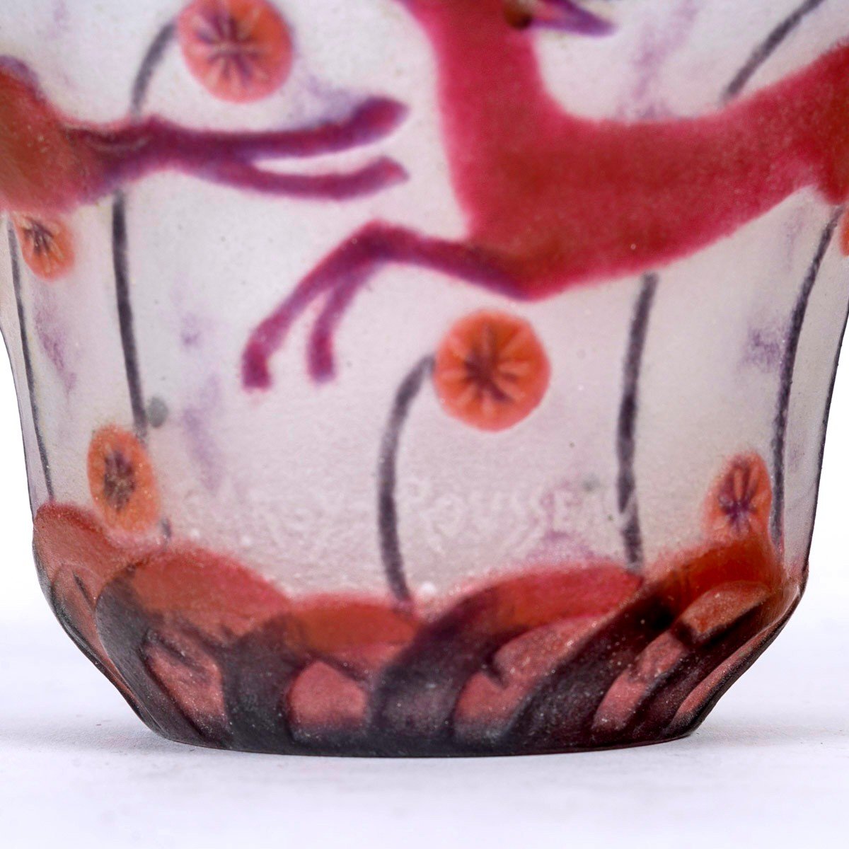 1928 Gabriel Argy Rousseau - Vase Gazelles Et Fleurs Glass Pate De Verre-photo-2