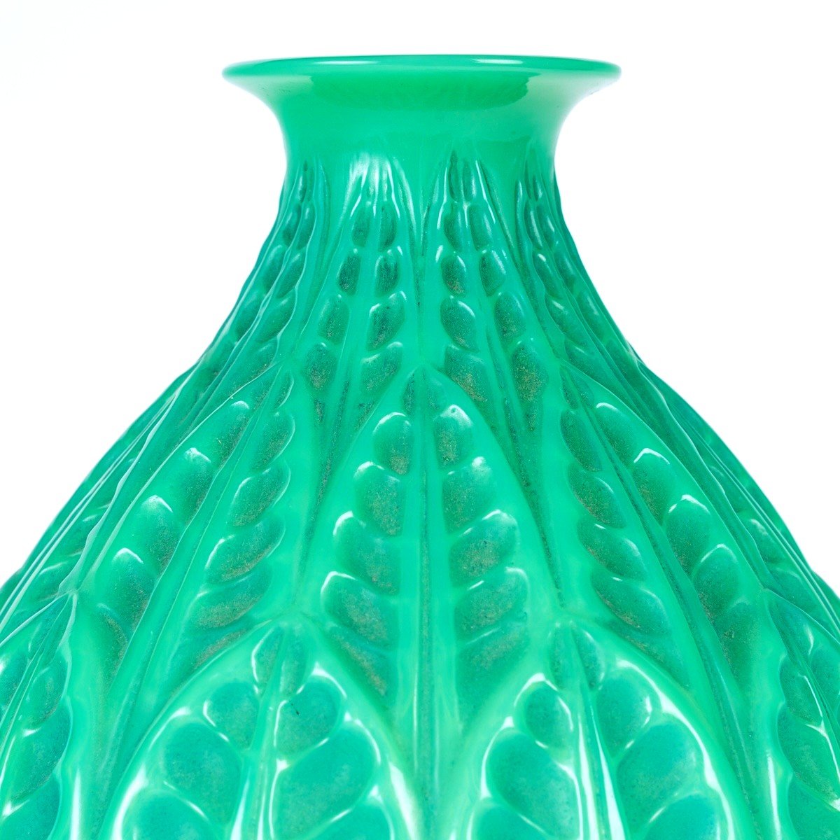 1924 René Lalique - Vase Malesherbes Cased Jade Green Glass With Green Patina-photo-3