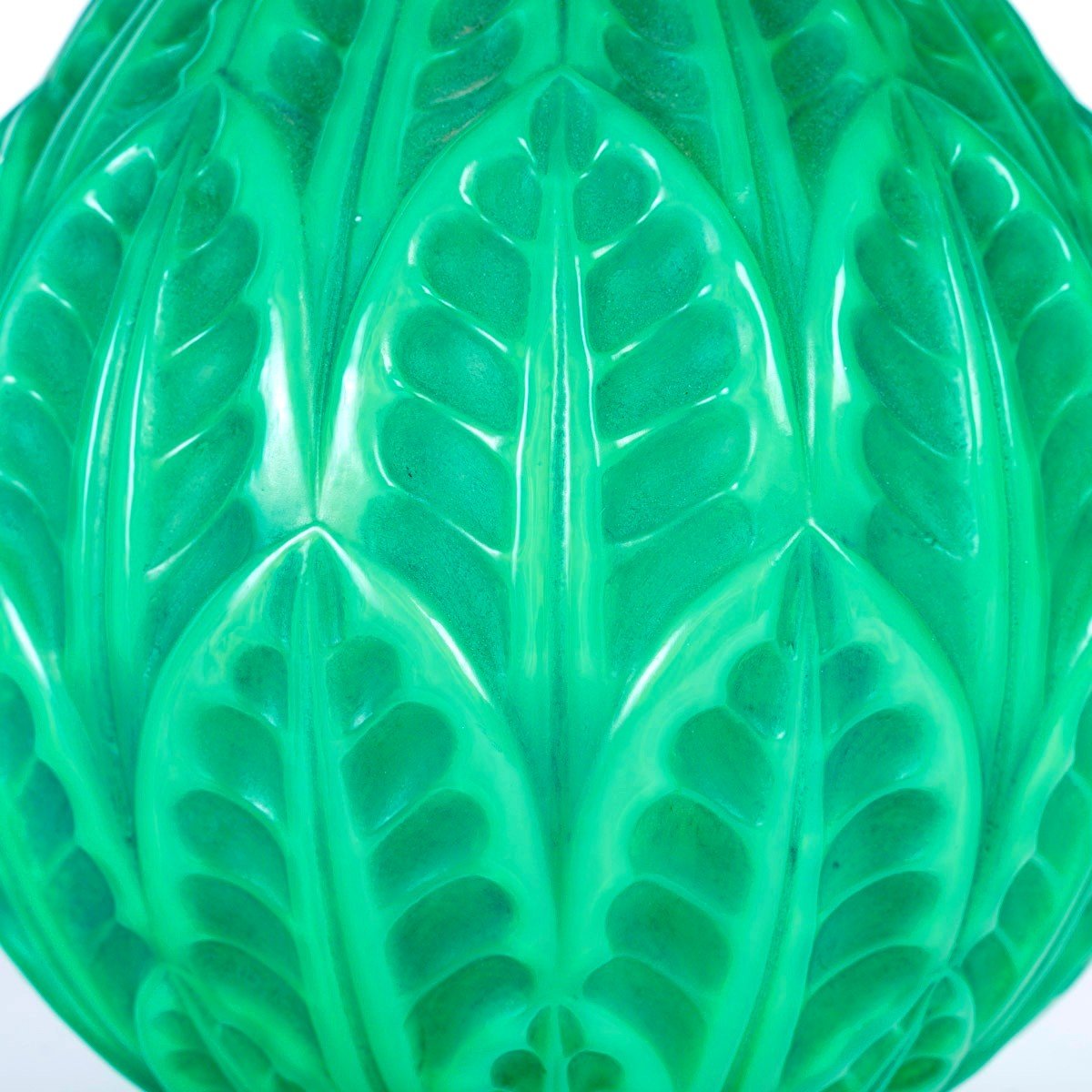 1924 René Lalique - Vase Malesherbes Cased Jade Green Glass With Green Patina-photo-4