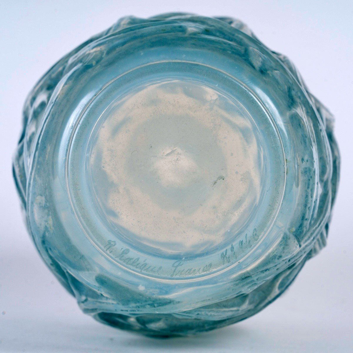 1921 René Lalique - Vase Ronces Verre Opalescent Patiné Bleu-photo-2