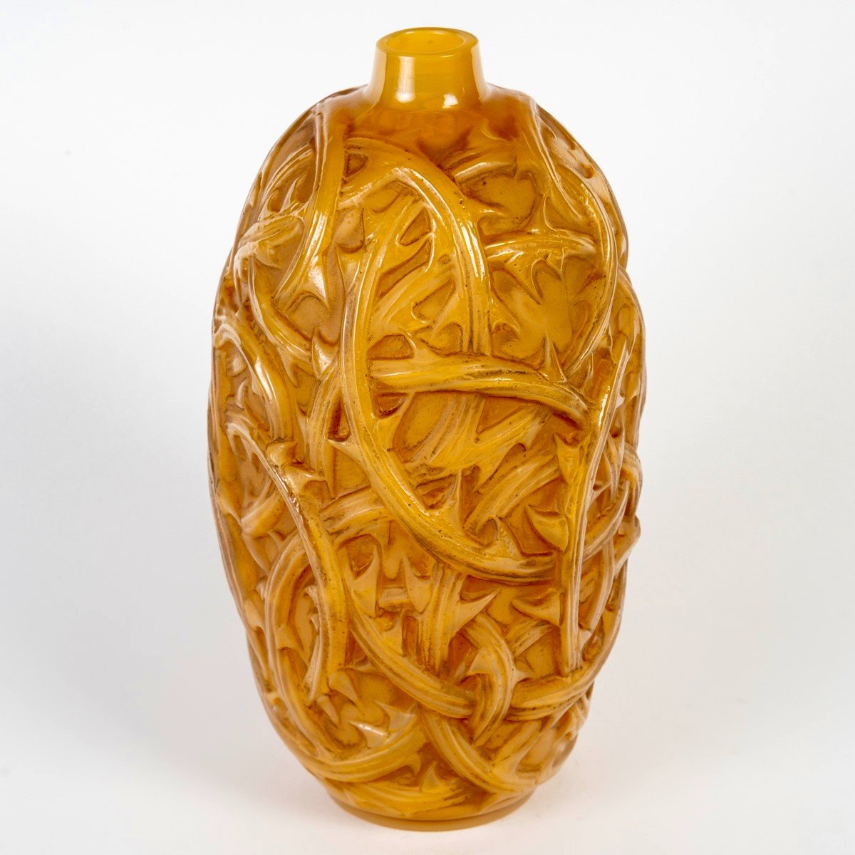 1920 René Lalique - Vase Ronces Cased Butterscotch Glass With Sepia Patina-photo-2