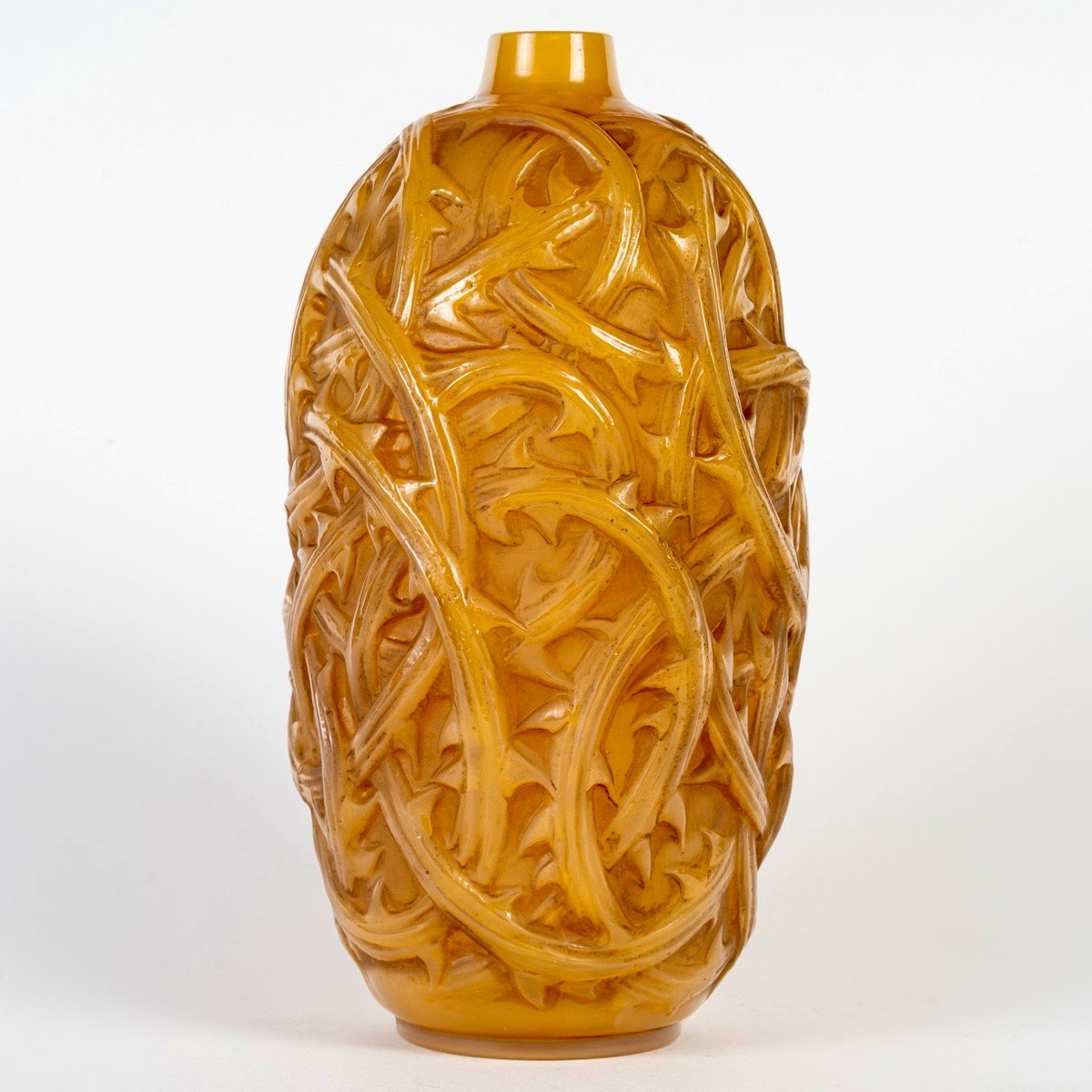 1920 René Lalique - Vase Ronces Cased Butterscotch Glass With Sepia Patina-photo-3