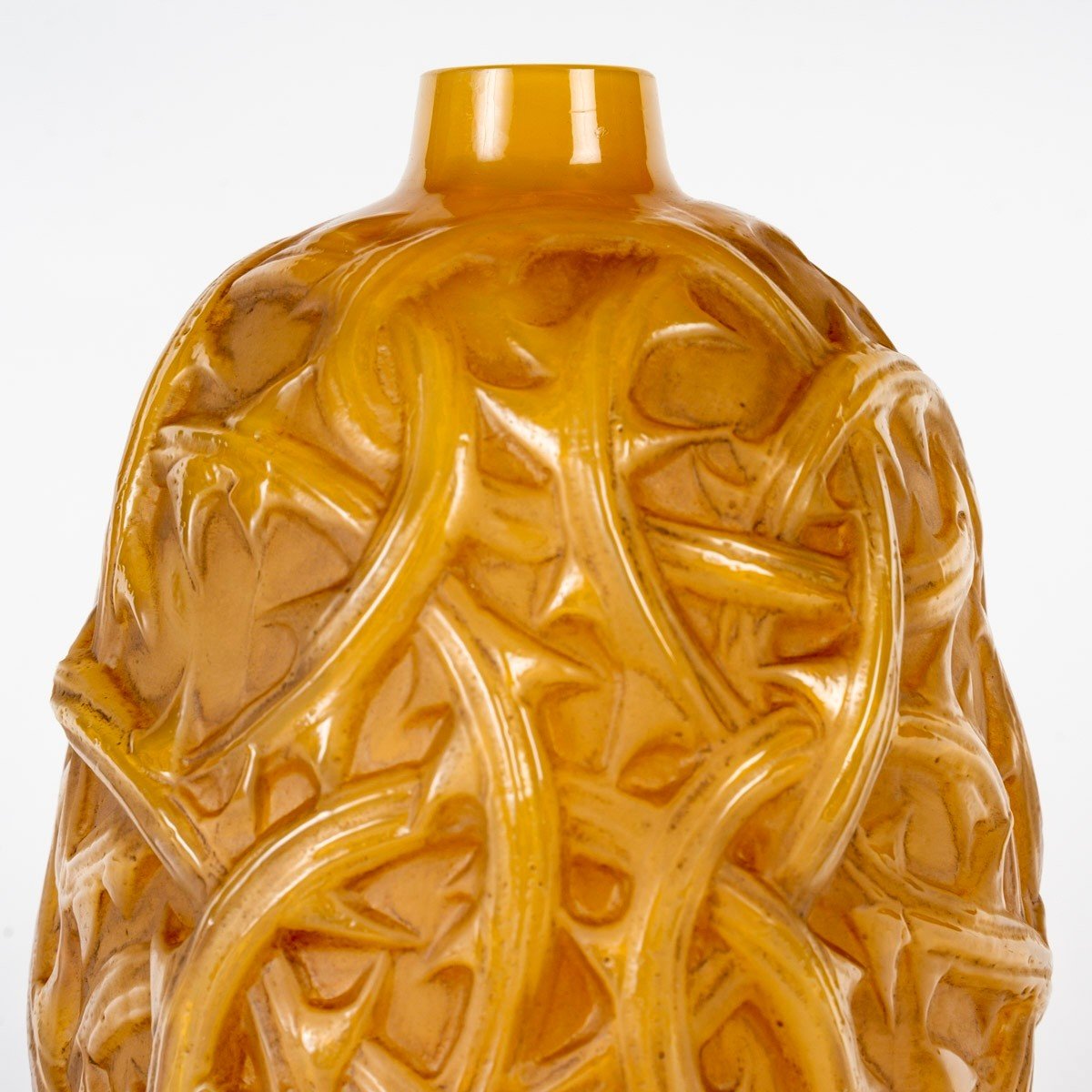 1920 René Lalique - Vase Ronces Cased Butterscotch Glass With Sepia Patina-photo-4