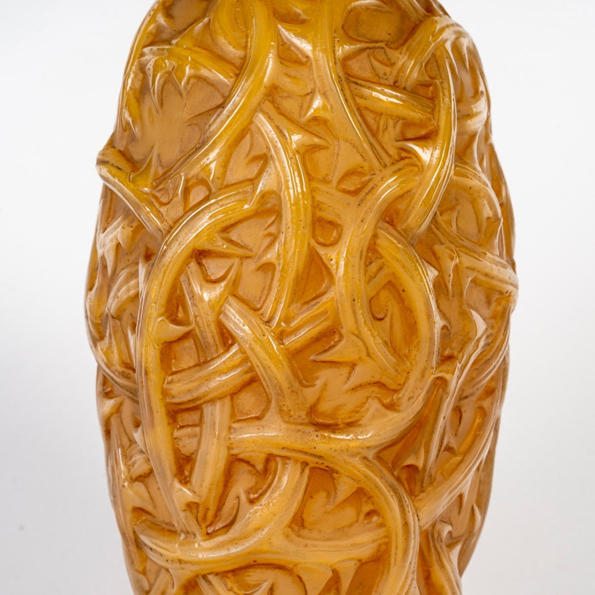 1920 René Lalique - Vase Ronces Cased Butterscotch Glass With Sepia Patina-photo-1