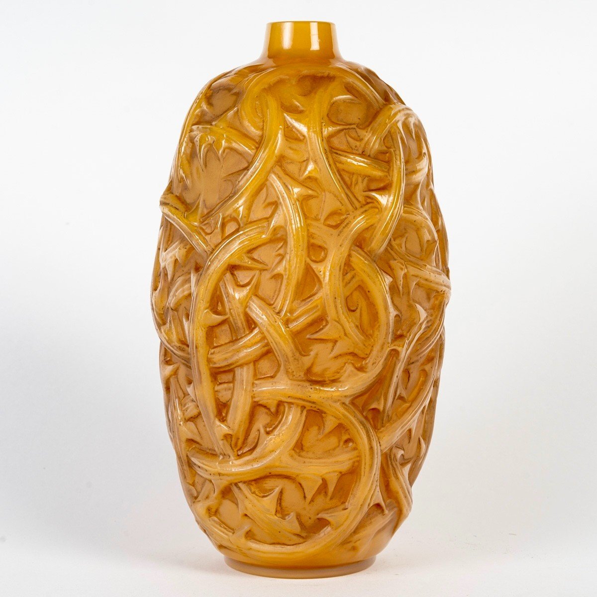 1920 René Lalique - Vase Ronces Cased Butterscotch Glass With Sepia Patina