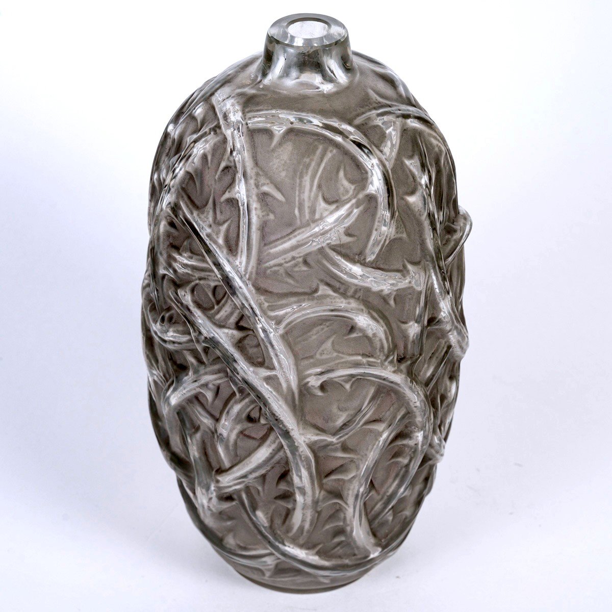 1920 René Lalique - Vase Ronces Glass With Grey Patina-photo-3