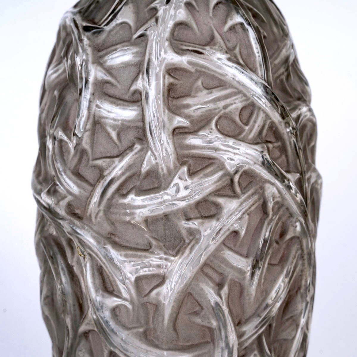 1920 René Lalique - Vase Ronces Glass With Grey Patina-photo-1