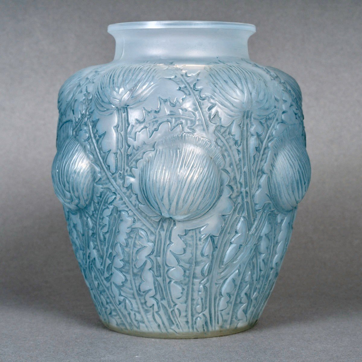 1926 René Lalique - Vase Domrémy Verre Opalescent Patiné Bleu