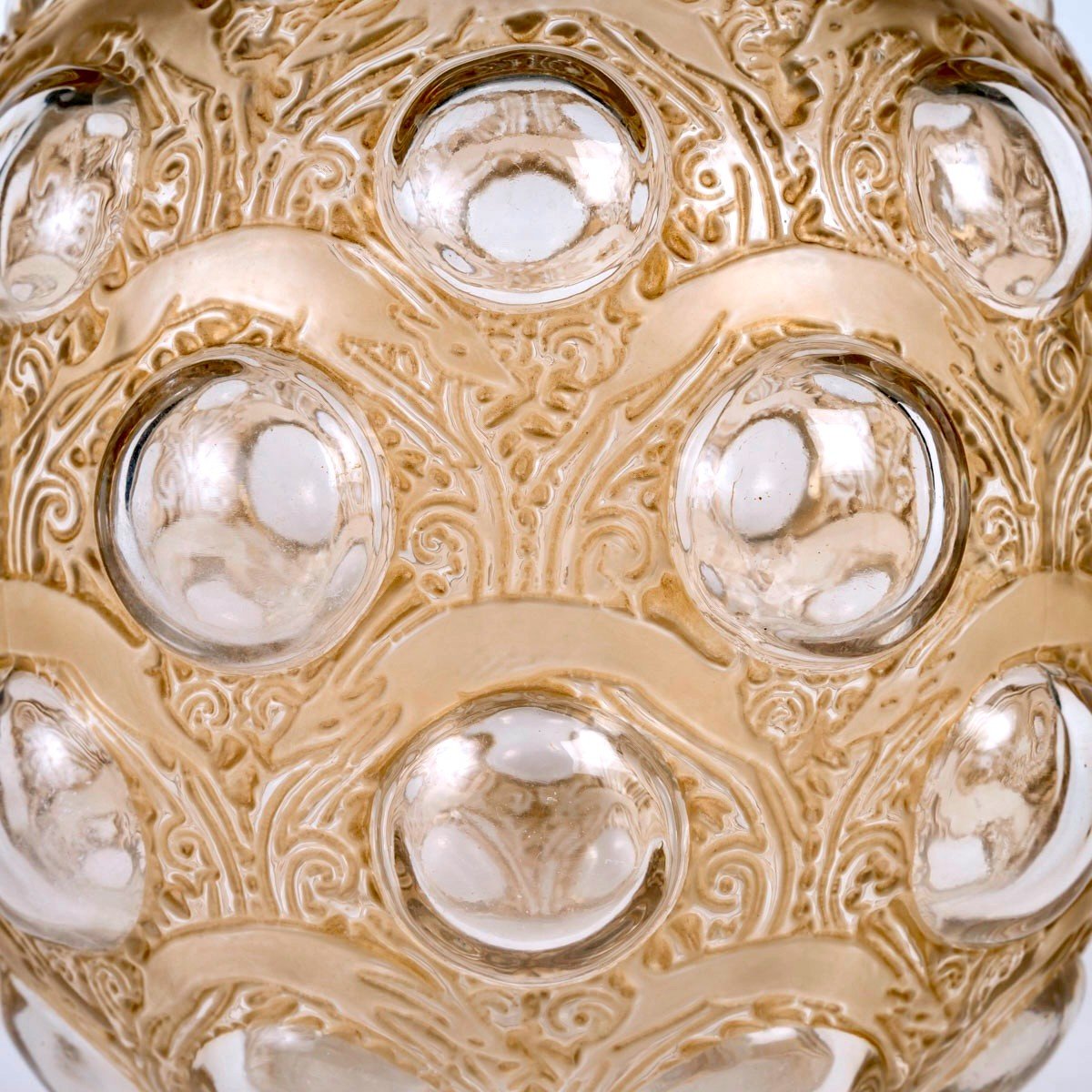 1925 René Lalique - Vase Antilopes Verre Blanc Patiné Sépia -photo-4