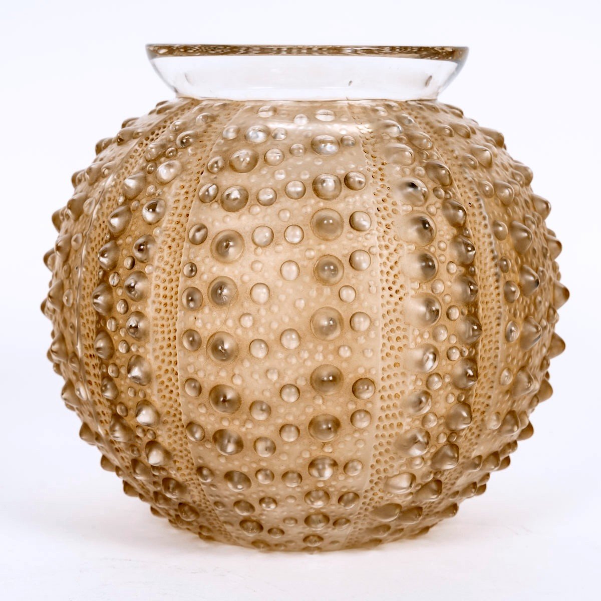 1935 René Lalique - Vase Oursin Sea Urchin Glass With Sepia Patina -photo-2