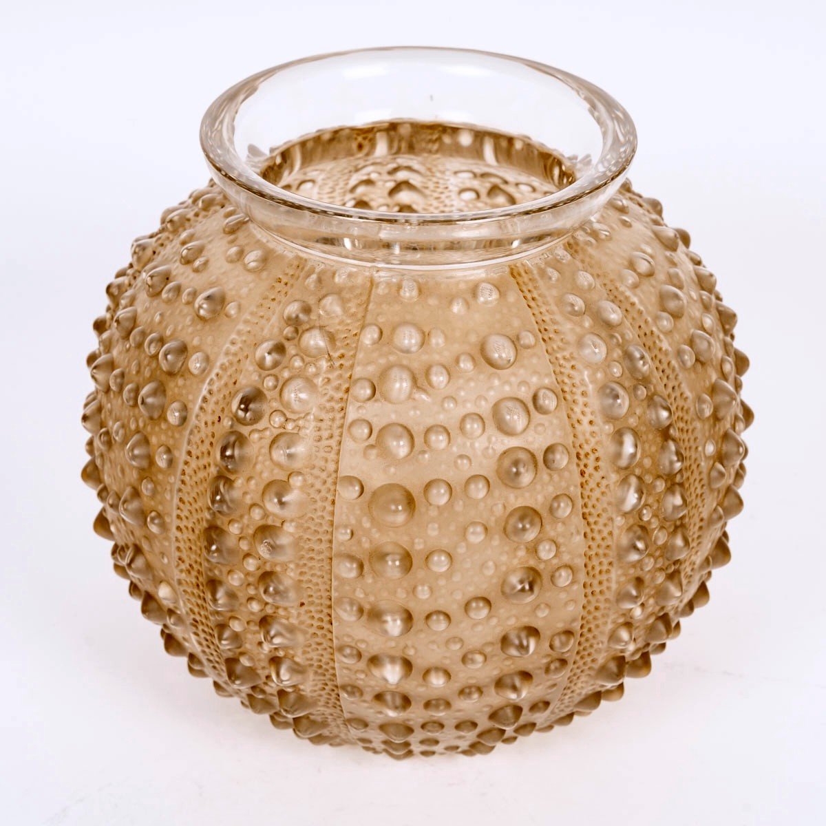 1935 René Lalique - Vase Oursin Sea Urchin Glass With Sepia Patina -photo-3