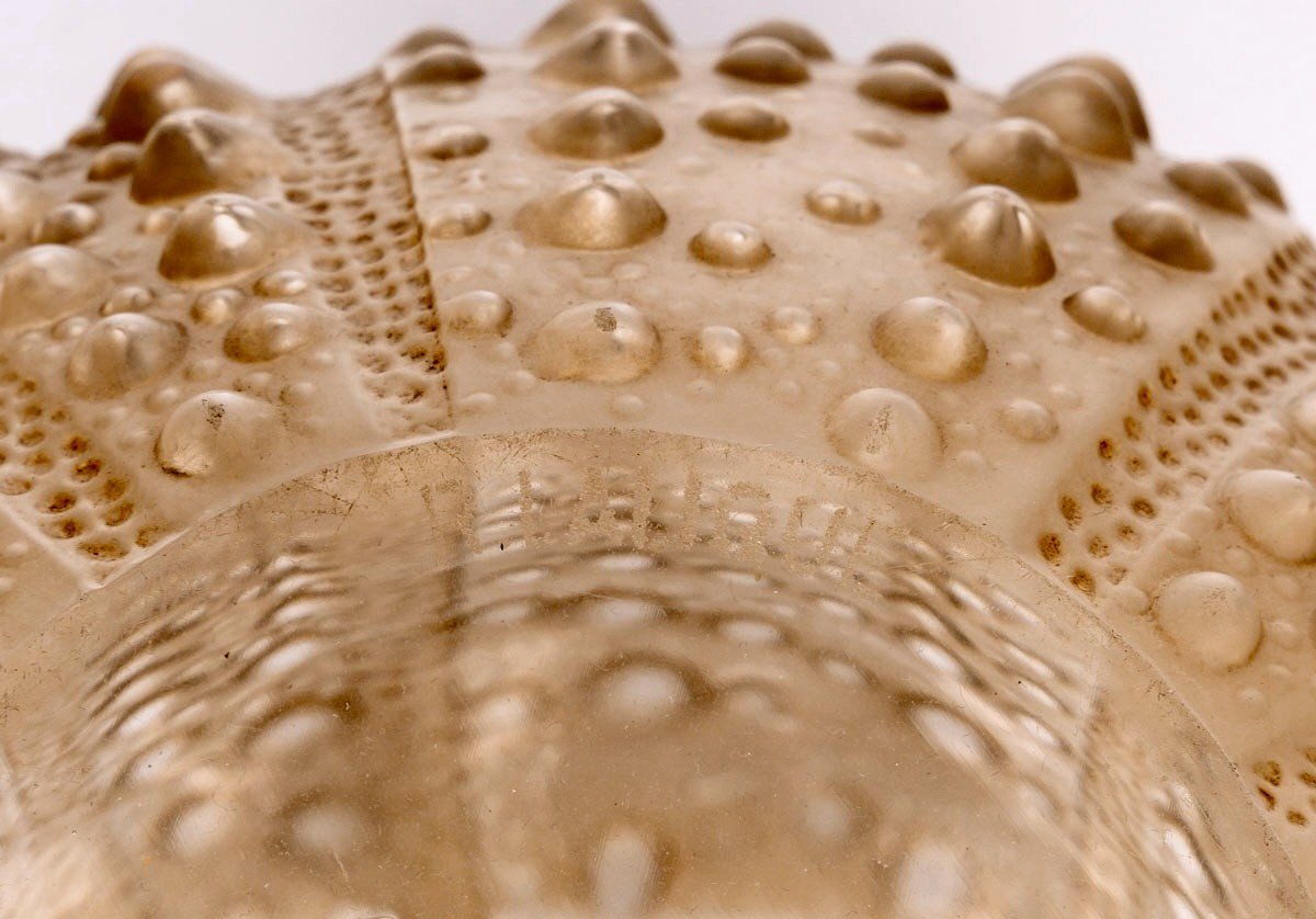 1935 René Lalique - Vase Oursin Sea Urchin Glass With Sepia Patina -photo-2