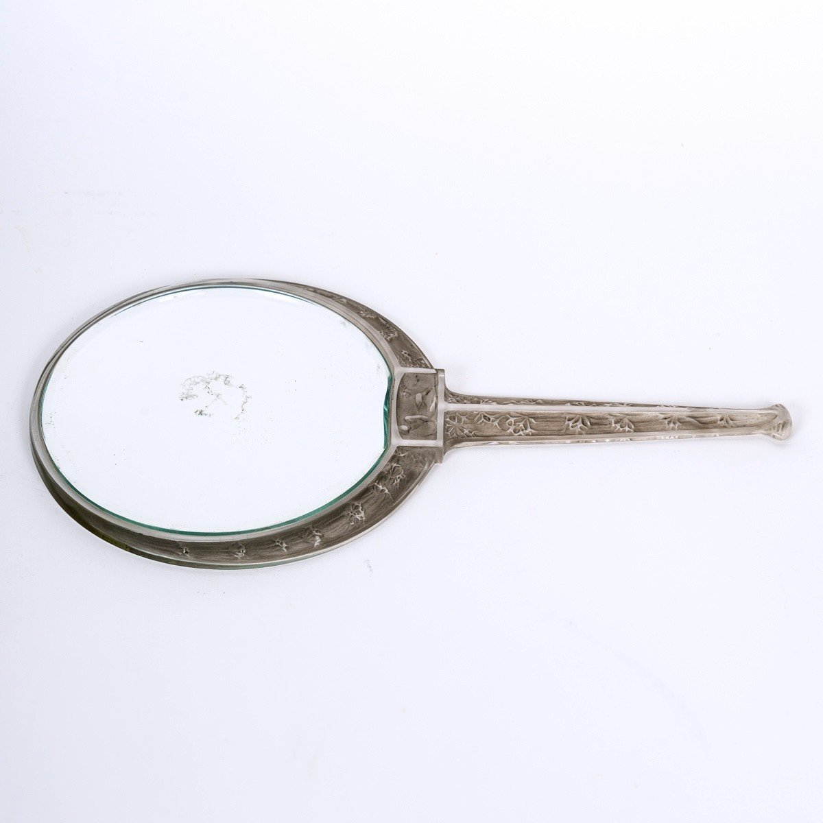 1912 René Lalique - Hand Mirror Narcisse Couche Glass With Grey Patina-photo-2