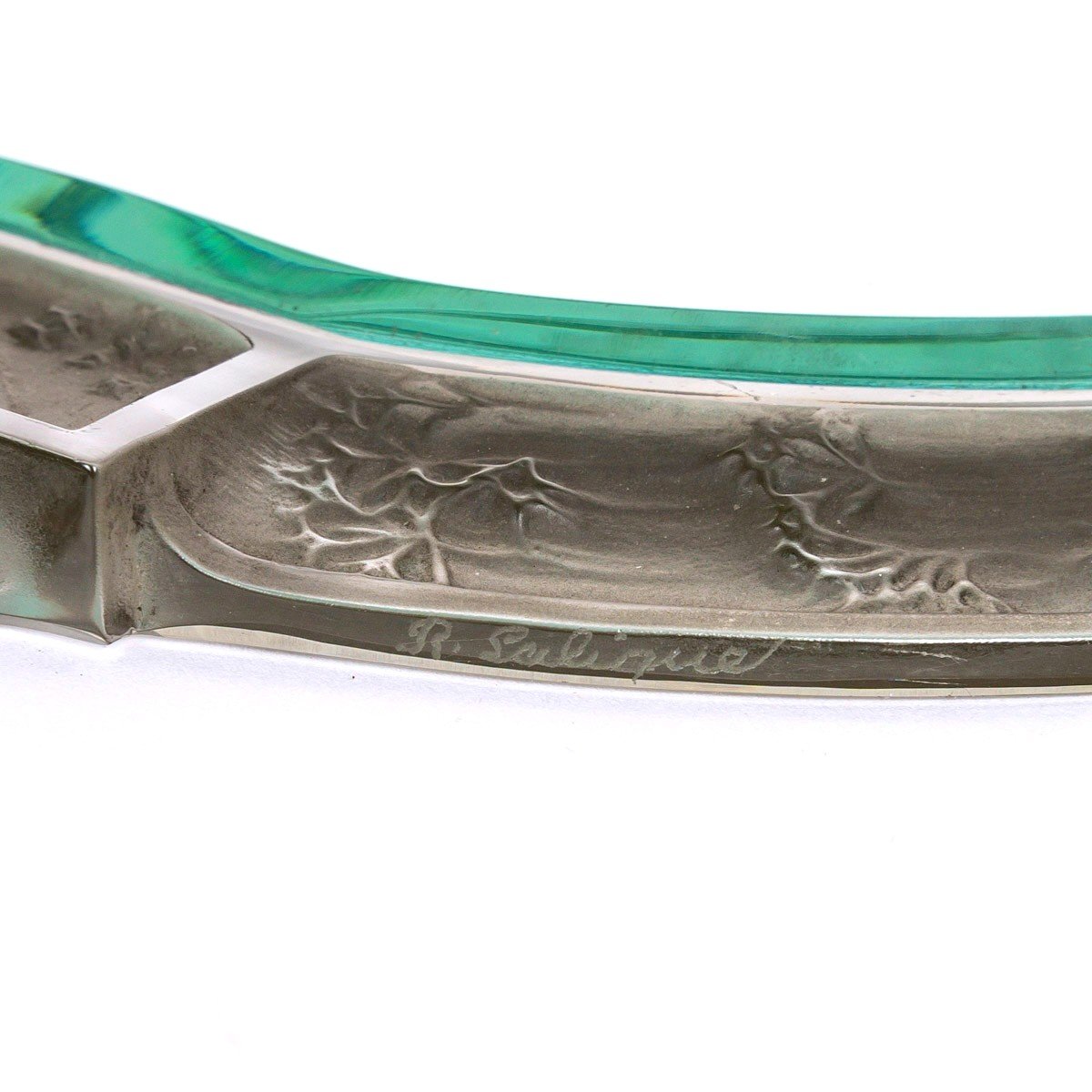 1912 René Lalique - Miroir Narcisse Couché Verre Blanc Patiné Gris-photo-4