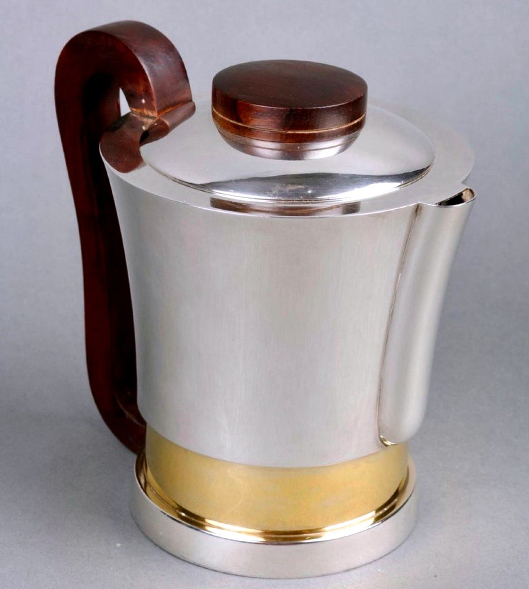 1930 Jean E. Puiforcat Modernist Tea Coffee Set Sterling Silver Vermeil Rosewood-photo-2